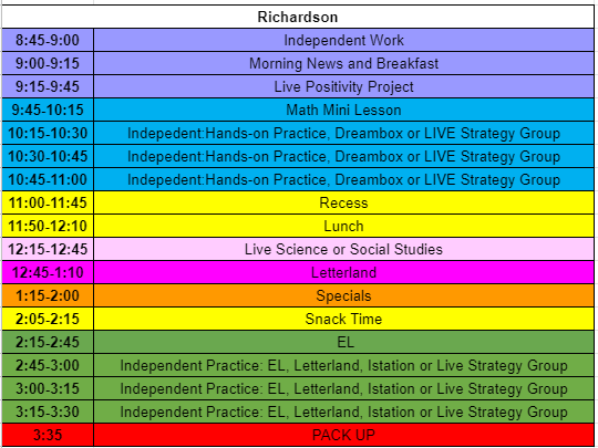 Richardson schedule Richardson schedule